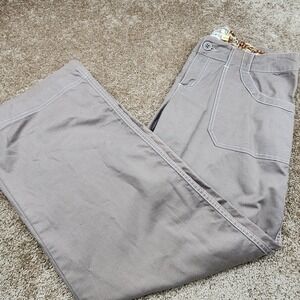 Essentiale‎ Wide Leg Crop Pants Size 10 Khaki Beige White Stitching Boho Chic
